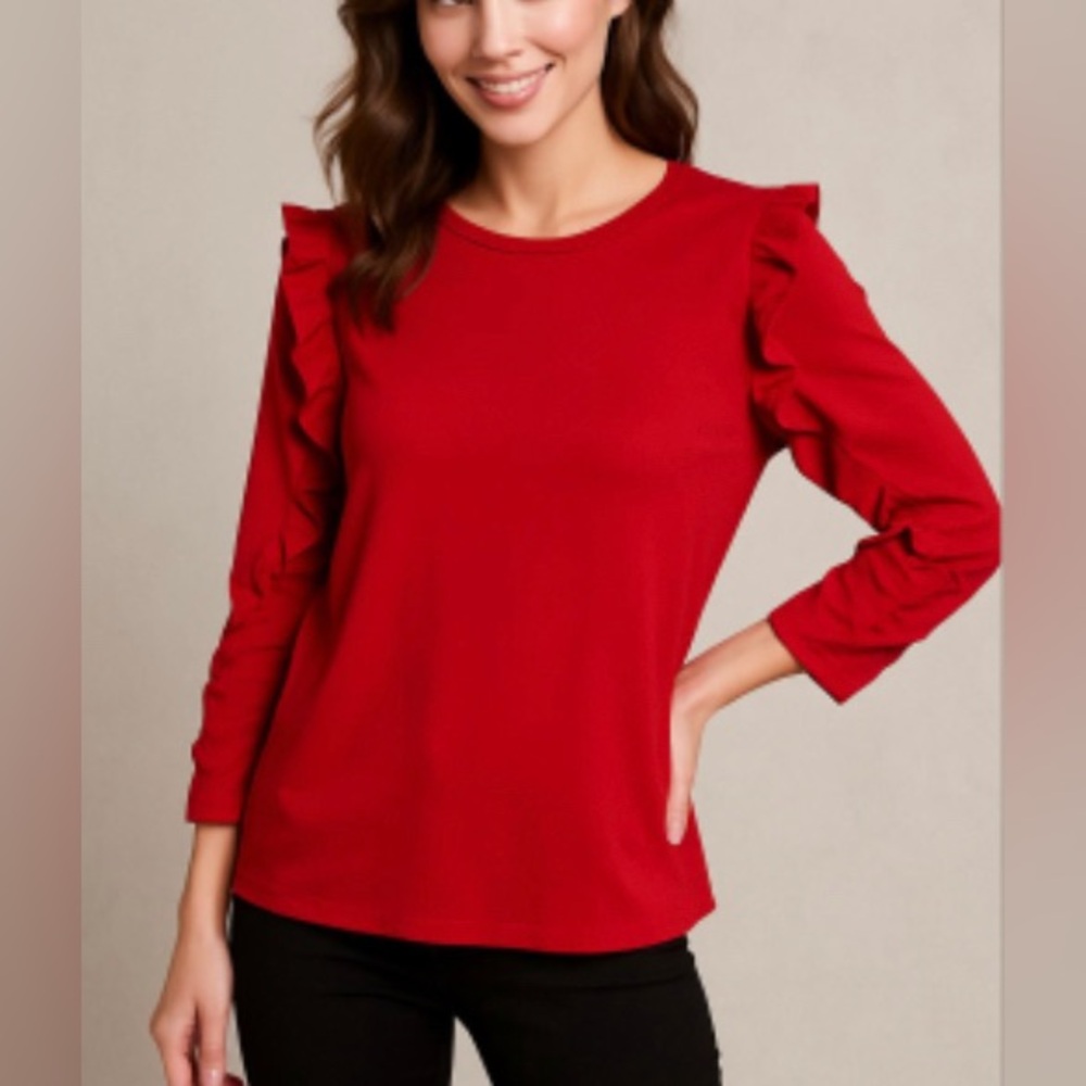 Red Ruffle Sleeve Top